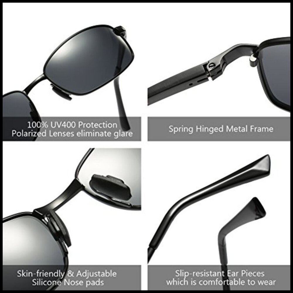 Wrap Polarized Sunglasses Rectangular Metal Frame… - image 5